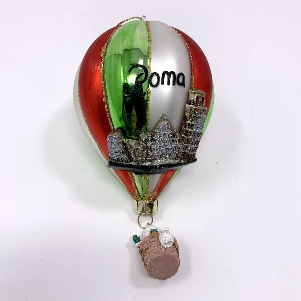 Blown Glass 6" Hot Air Balloon Ornament Rome/Roma Italy Travel w Basket & Santa - Picture 6 of 9